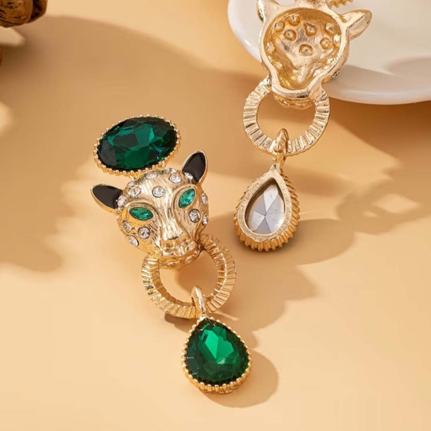 Emerald Green leopard earrings