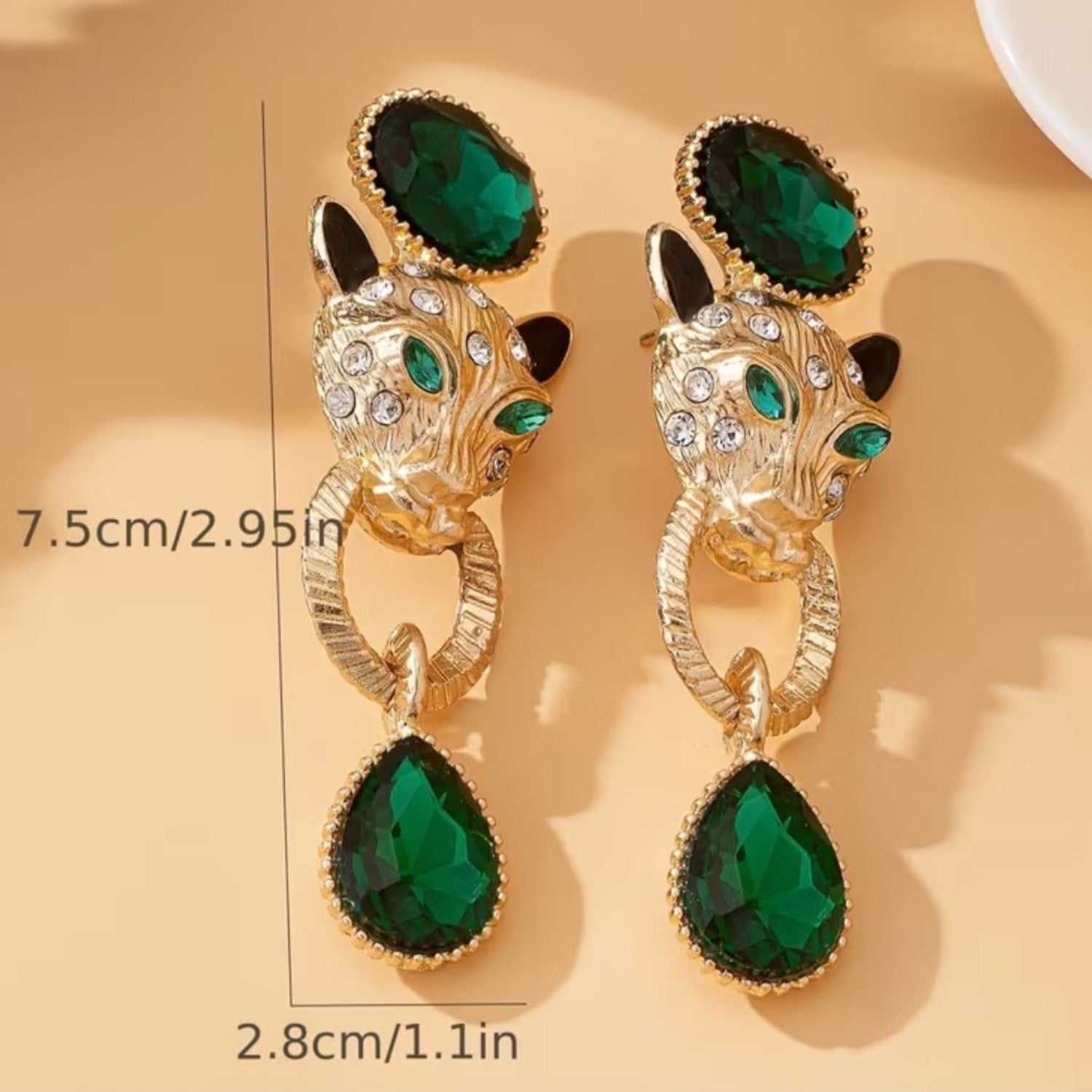Emerald Green leopard earrings