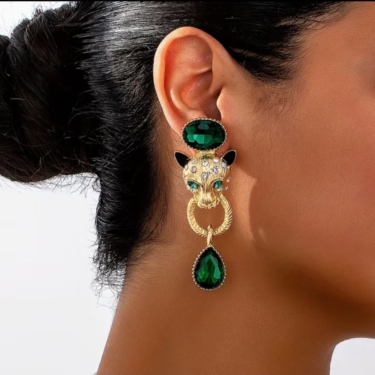 Emerald Green leopard earrings